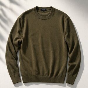 COS Wool Crewneck Sweater Olive Green Minimalist Size S M
